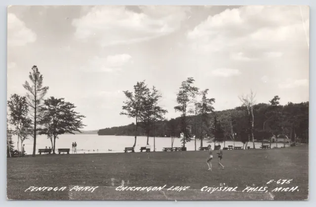 Real Photo Postcard~Pentoga Park~Chicangon Lake Crystal Falls MI~LL Cook RPPC