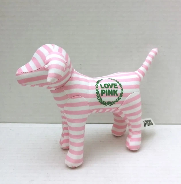 VICTORIAS SECRET LOVE Pink Dog Logo Striped Stuffed Puppy VS 7.90