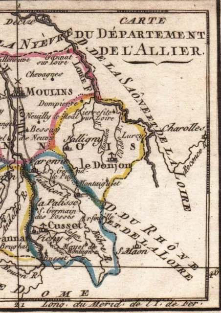 Carte Géographique XVIIIe Département De L'Allier 1793 Révolution Française