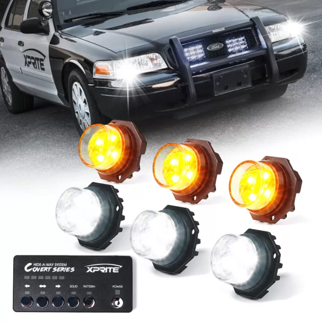 Xprite Emergency Hazard Warning LED Hideaway Strobe Light Kit White Amber 6pcs