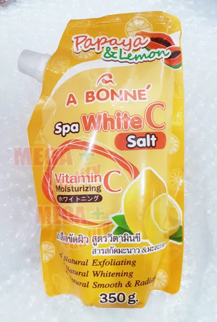 A BONNE Spa White C Lemon + Papaya Bath Salt Moisturizing Exfoliant Smooth 300g.