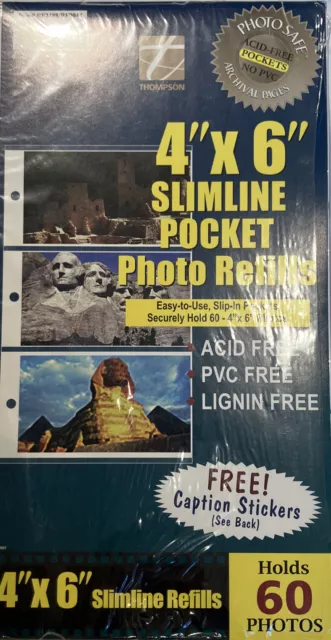 Lot of 3 Slimline Pocket Refill Packs 4x6 Thompson Acid Free Caption Stickers