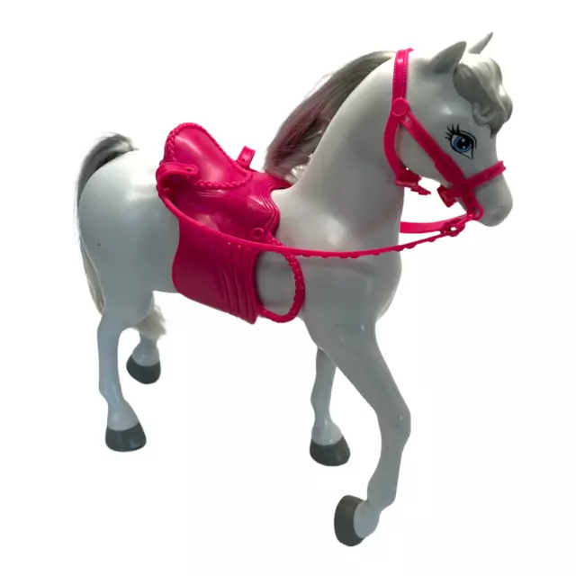 2013 Mattel Barbie White Gray Stationary Horse Pink Bridle Reins No Doll Parts