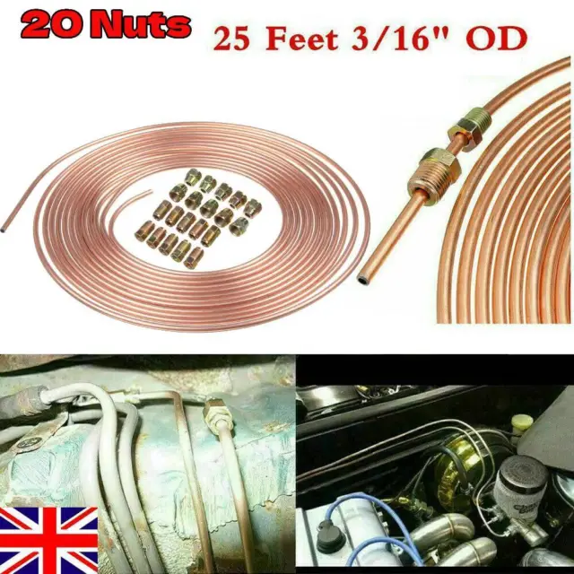 25ft 3/16" Kunifer Cunifer Copper Nickel Brake Pipe Line Roll Tube Hose Fitting
