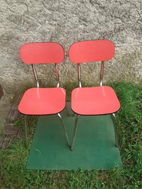 Paire de chaises en formica Rouge vintage annee 1960-1970