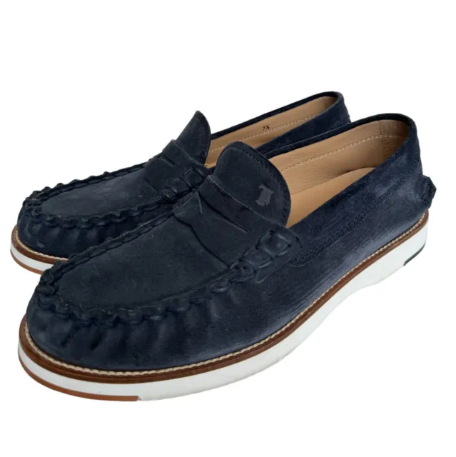 TOD'S BLUE SUEDE Leather Mens Penny Loafers Sz 7.5 Italy $85.00 - PicClick