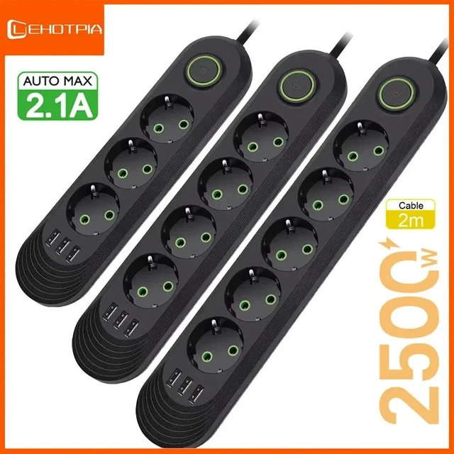 Adaptateur électrique Rallonge Multiprise Triple Avec Rallonge - Adaptateur Secteur 3 Prises - Neuf Prise Multiple
