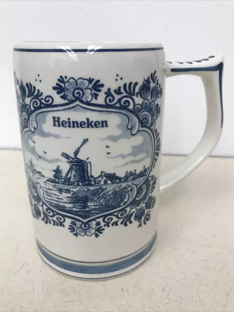 Vintage Heineken Hand Painted Delft Blue Stein Beer Mug Made in Holland