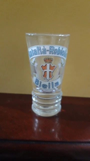 Bicchierino pubblicitario Ratafia' Robiolio Biella, raro, colorato, perfetto,