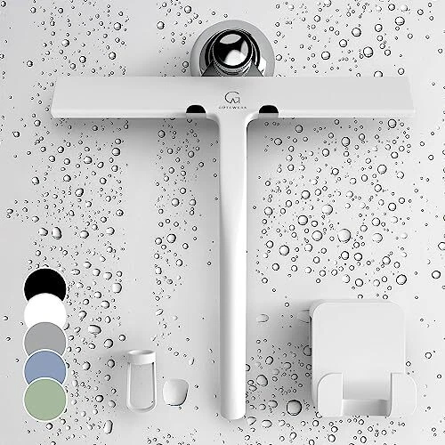 GÜTEWERK Raclette de Douche avec Support Ventouse - 23 cm Blanc - raclette de...