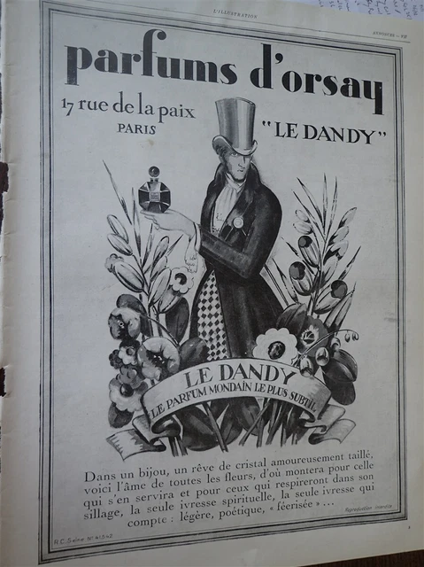 Parfums d'ORSAY Le Dandy + DELION + BASSFAR publicité papier ILLUSTRATION 1929