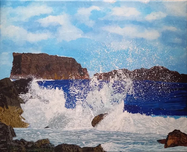 tableau peinture acrylique île de la réunion, éclaboussure a manapany les bains