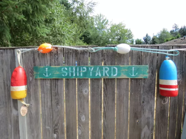48 Inch Wood Hand Painted Shipyard & Anchor Sign Nautical Seafood (#S824)