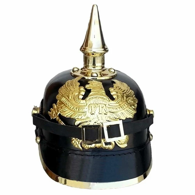Imperial German Spiked Pickelhaube Helmet – Authentic Black Leather & Brass Officer-Style Replica With Adjustable Liner