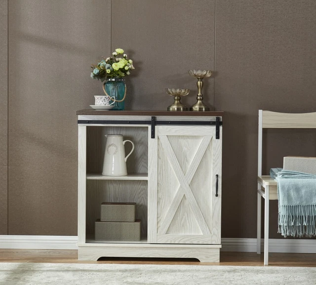 US Rustic Storage Cabinet Organizer Kitchen Sideboard Buffet W/Sliding Barn Door
