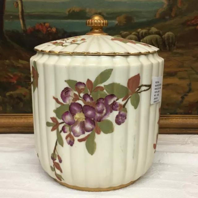 c1900 ROYAL WORCESTER BISCUIT JAR ~ HAND PAINTED FLORAL & GOLD DECORATION