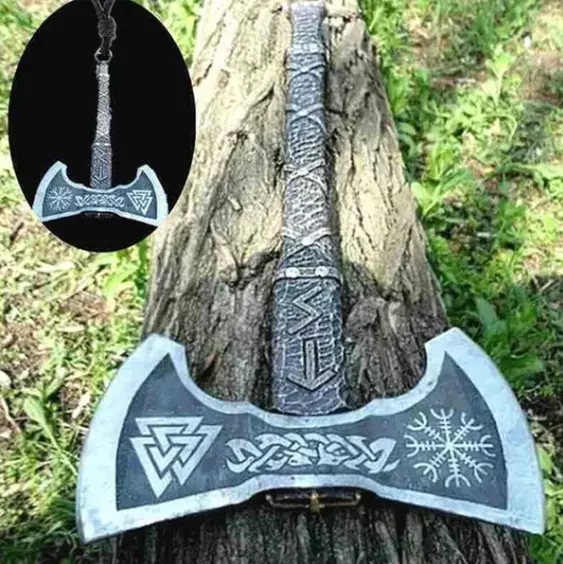 Norse Viking Rune Symbol Battle Axe Pendant Necklace Mens High Quality