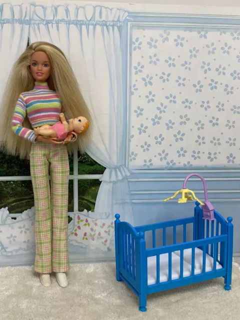 Vintage 90s Barbie BABY SITTER Skipper Doll with Baby,and Cot  & Toys Play Set