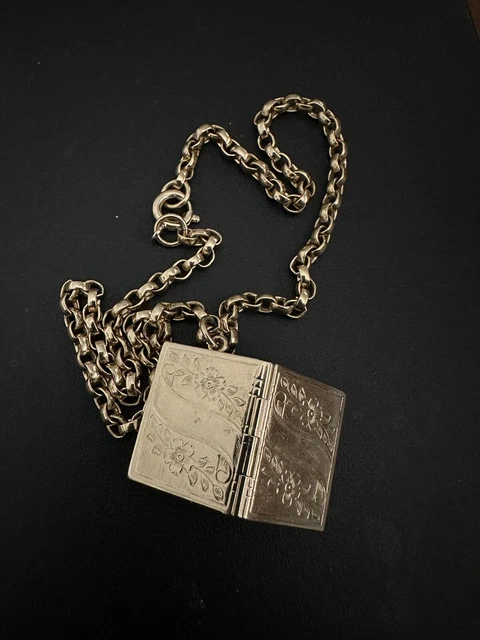 Vintage Gold Tone Book Locket Pendant Photo Frames Choker
