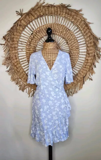 Ghanda Purple White Floral Wrap Dress Womens Size S Hippie Beach Casual