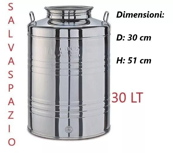 Bidone fusto contenitore per olio 30 lt altezza 50 cm salvaspazio Inox 18 10