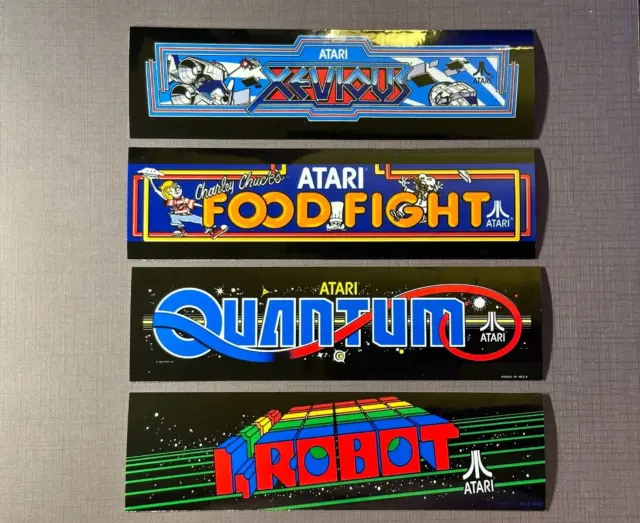 4 MINI Arcade Marquee Stickers Atari Xevious Food Fight I, Robot Quantum