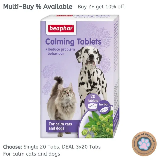 Beaphar Dog Cat Calming Tablets Calm Natural Stress Anxiety Relief Travel Remedy