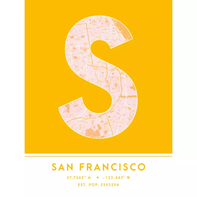 San Francisco California United States City Map Unframed Wall Art Print 18x24 In