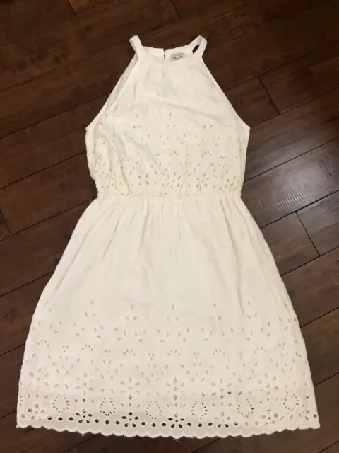 Women's Mini Dress Lace Embroidered White Eyelet Halter Clasp Size M