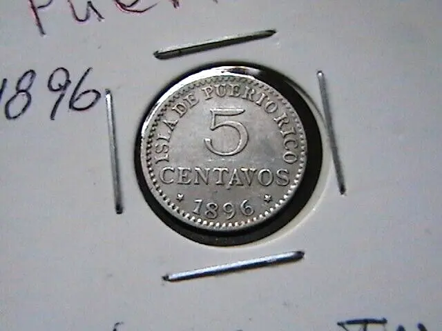 1896-Puerto Rico -  Silver 5 Centavos - Scarce & Popular
