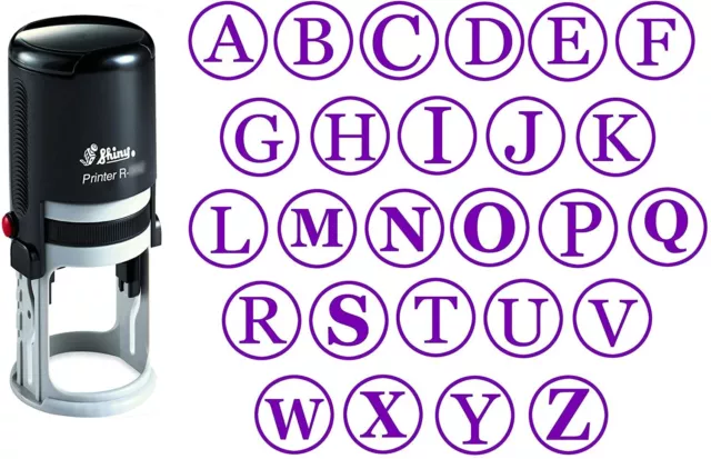 Custom A-Z Alphabet Stamp in Violet Ink Monogram Round Rubber Stamp-r4K