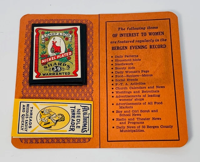 VINTAGE SEWING SHARP & SON, Aug Thomas Needle Threader Bergen Evening Record