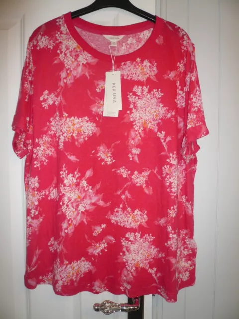 Top/camicia Nuovo Per Una rosso/rosa taglia 18 (20-22) lino M&S, etichette floreali cotone