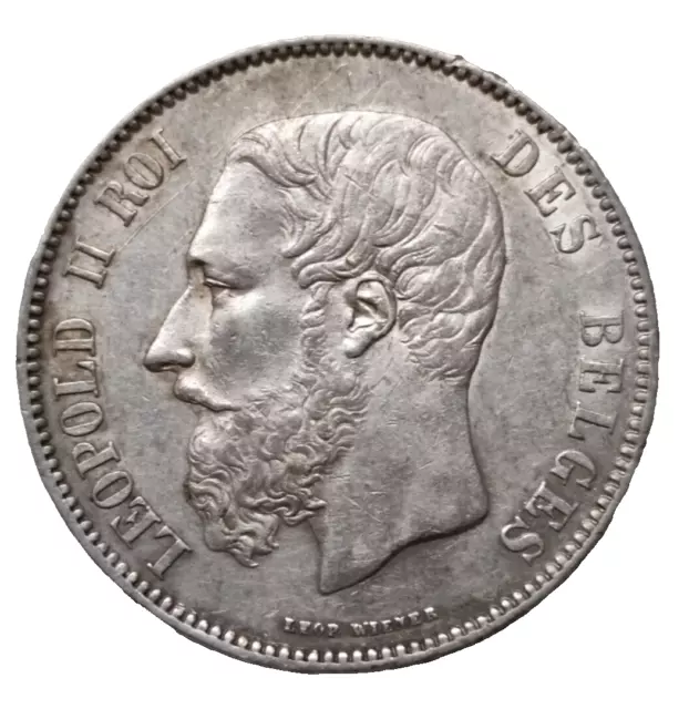 Belgique 5 Francs 1876 en Argent  Leopold II Roi des Belges