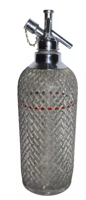 Vtg Seltzer Dispenser Bottle Metal Mesh Cover Sparklets Co NY Czech 1930's