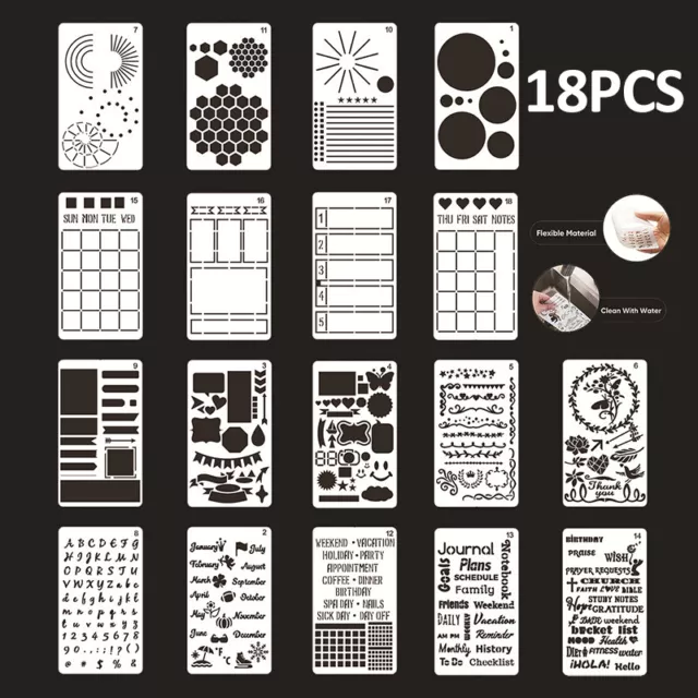 8/12pcs Bullet Journal Stencil Set Plastic Planner DIY Drawing