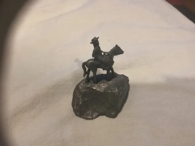 Vintage Unusual Cast Metal Cowboy/Horse on Rock Figure