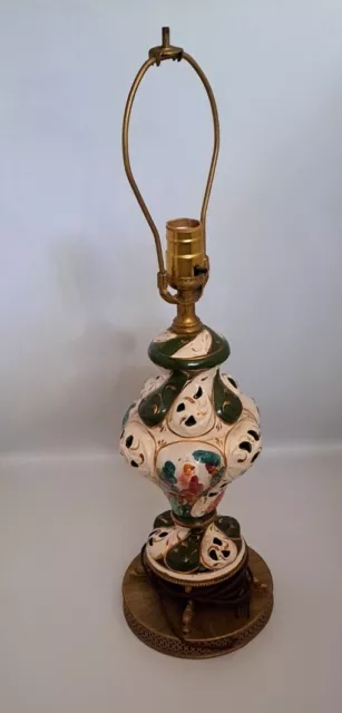 Vtg Capodimonte Lamp Porcelain Pierced Urn Figural White Green Vase Electric