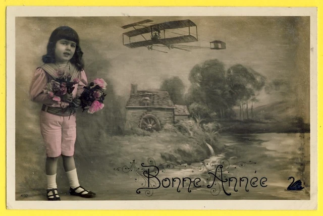 cpa BONNE ANNEE 1910 a Blanche DUMONT d'SILVEREUIL de her nephew du MANS Avion