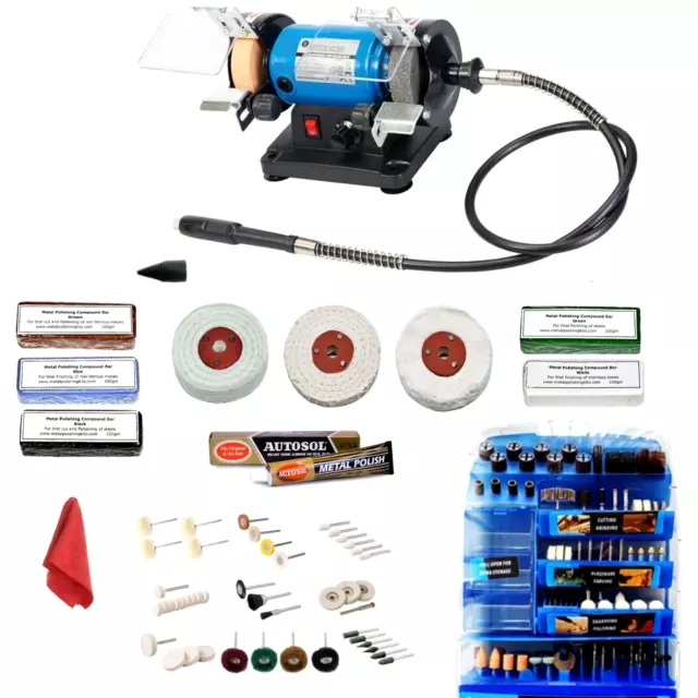 120W Mini Bench Grinder Polisher Metal Polishing Sanding Grinding 200+ Piece Kit