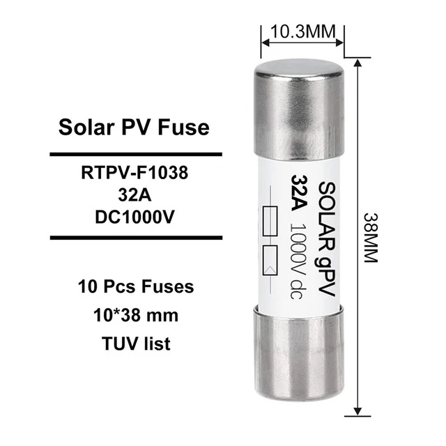 Pack de 10 pièces tube à fusible ZTPV 25 DC de haute qualité pour systèmes p