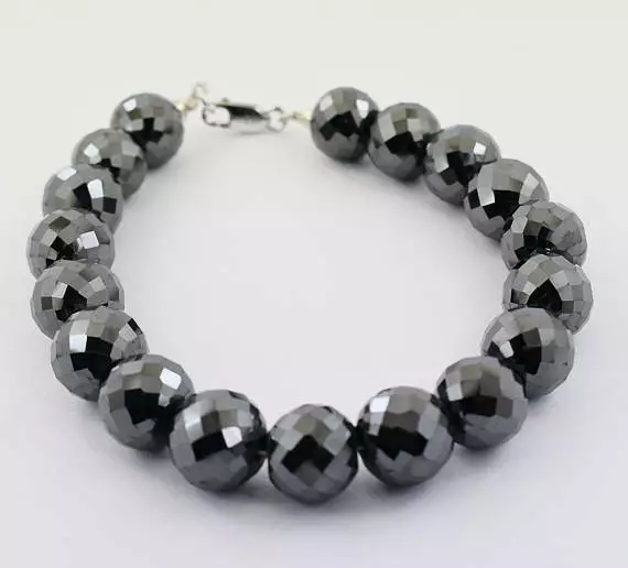 8" Black Diamond 11mm Beads 925 Bracelet Partner & Boyfriend Gift igl Certified