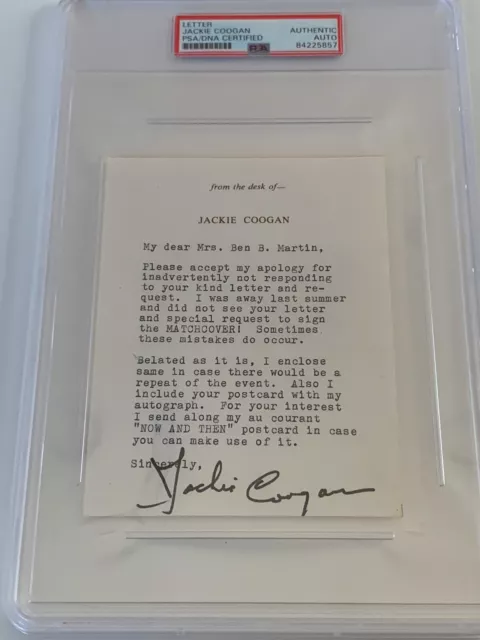 Jackie Coogan Uncle Fester Actor Comedian Signed Autograph Letter PSA DNA j2f1c