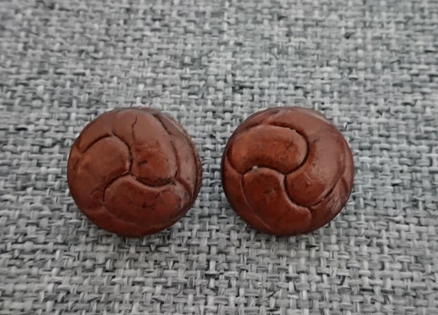 Pair 2 Vintage Medium Dark Brown Leather Football Buttons Coat Cardigan 23mm