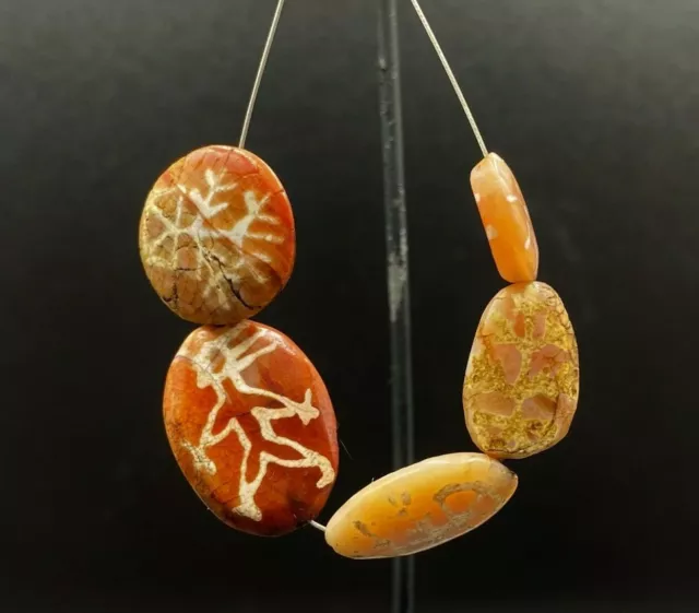 Antique Lot Painted Etched Carnelian Beads Pyu Culture South East Asia Burma