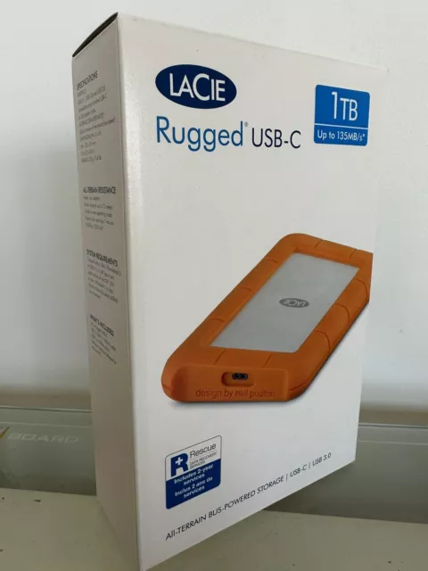 NEW LaCie 1TB Portable HDD STFR1000800 Rugged USB-C External Hard Drive Mac/win