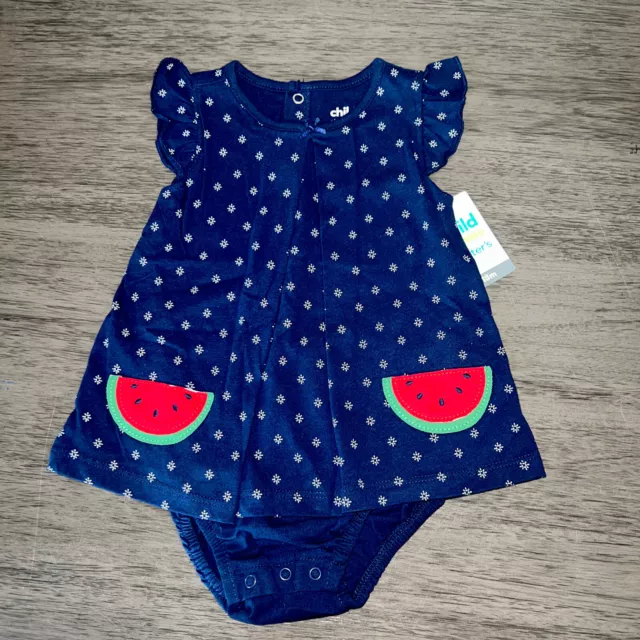 Carters Infant Girls Navy Blue Watermelon Baby Romper Sun Dress Bodysuit 18 M