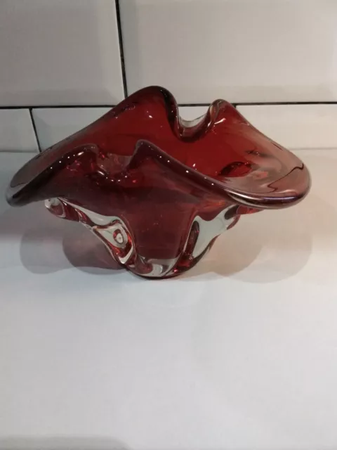 Red And Clear Glass Art glass bowl vase