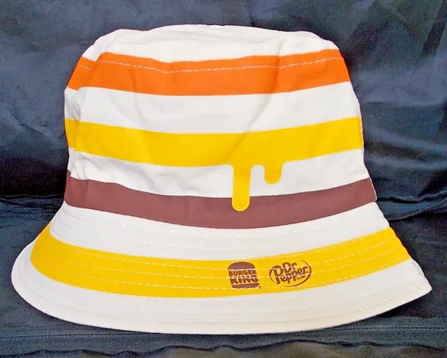 NEW Burger King Bucket Hat - Melting yellow stripe -  Dr Pepper