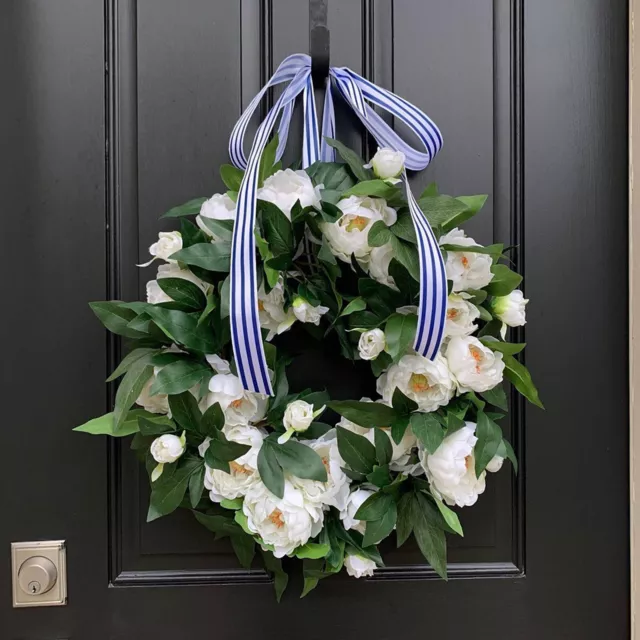 Spring Peony Wreath Lifelike Floral Door & Wall Hanging Decor For Seasonal Home